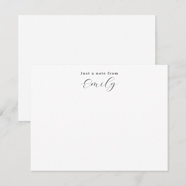 Cartão De Notas Elegante Script Personalizado Preto e Branco Plano (Frente/Verso)
