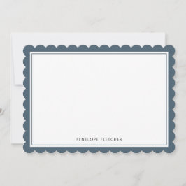 Cartão De Notas Elegante Simples Moderno Borda Recortada Azul Mari