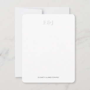 Cartão De Notas Elegante Simples Monograma de Casal Vertical Cinza