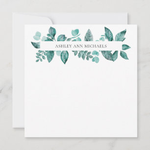 Cartão De Notas Elegante Teal Greenery deixa nome personalizado