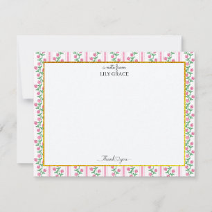 Cartão De Notas Elegante Tulipa Rosa Floral e Estilo Dourado Obrig