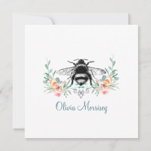 Cartão De Notas Elegante Vintage Bee Floral