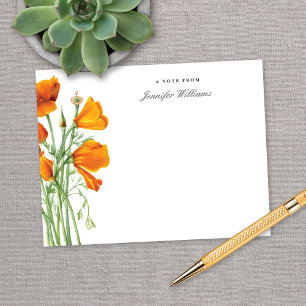 Cartão De Notas Elegante Vintage California Poppy Floral com Nome