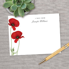 Cartão De Notas Elegante Vintage Vermelho Oriental Papoula Floral 