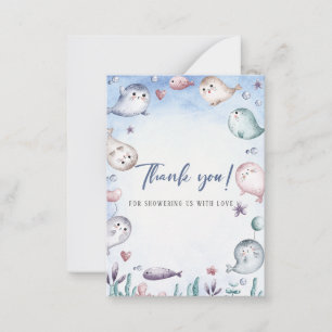 Cartão De Notas Elegante Watercolor Baby Seal Obrigado Bebê