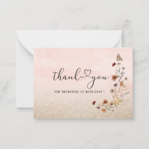 Cartão De Notas Elegante Watercolor Flor e Borboleta Floral