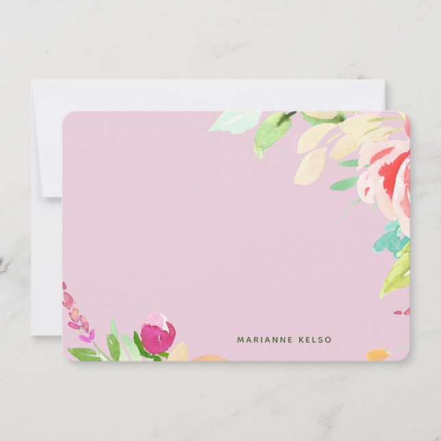 Cartão De Notas Elegante Watercolor Floral Personalizada Fúchsia (Frente)