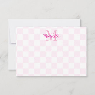 Cartão De Notas Elegante Xadrez Branco e Rosa Personalizado