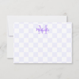 Cartão De Notas Elegante Xadrez Branco e Roxo Personalizado