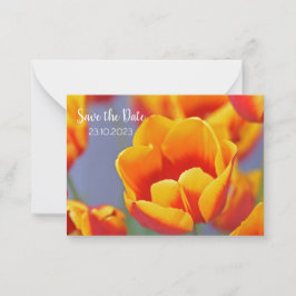 Cartão De Notas Elegante Yellow e Red Tulip Salvar a Data
