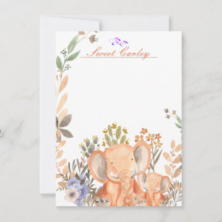 Cartão De Notas Elegantes Elefantes Rosa Beije Água Personalizado