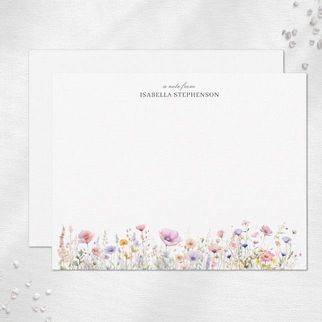 Cartão De Notas Elegantes Flores Silvestres Aquarela Floral (Criador carregado)