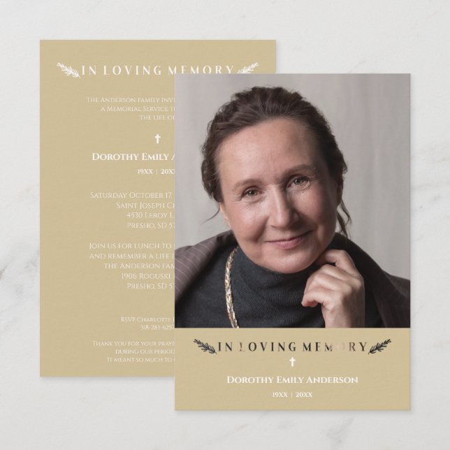 Cartão De Notas Em Adorar Memória Foto Mínima Adorada Dourada (Frente/Verso)