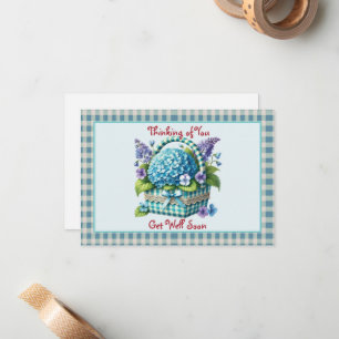 Cartão De Notas Em Breve, Flower Basket Turquoise Gingham