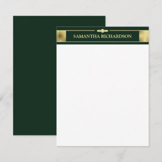 Cartão De Notas Emerald Green E Nome Dourado Minimalista Único