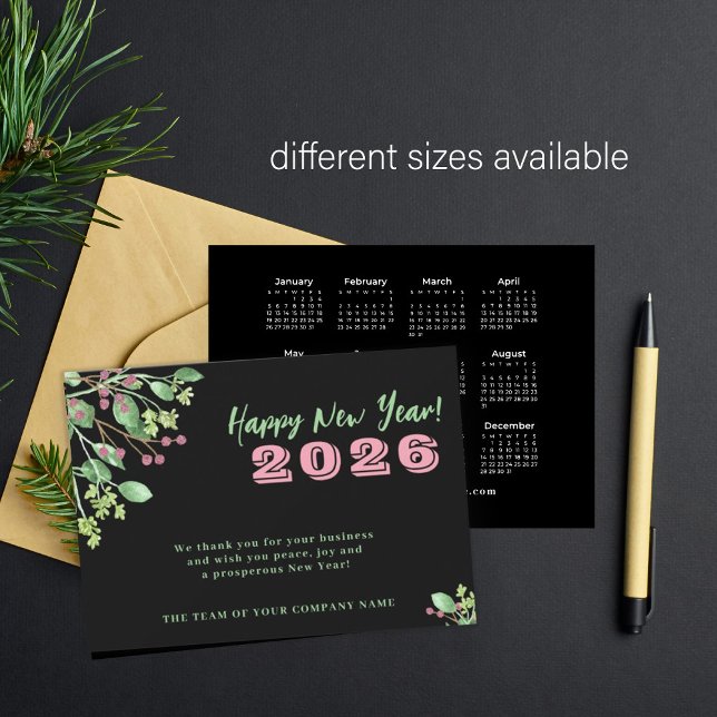 Cartão De Notas Empresa de calendário para 2026 Férias de Ano Novo (Criador carregado)