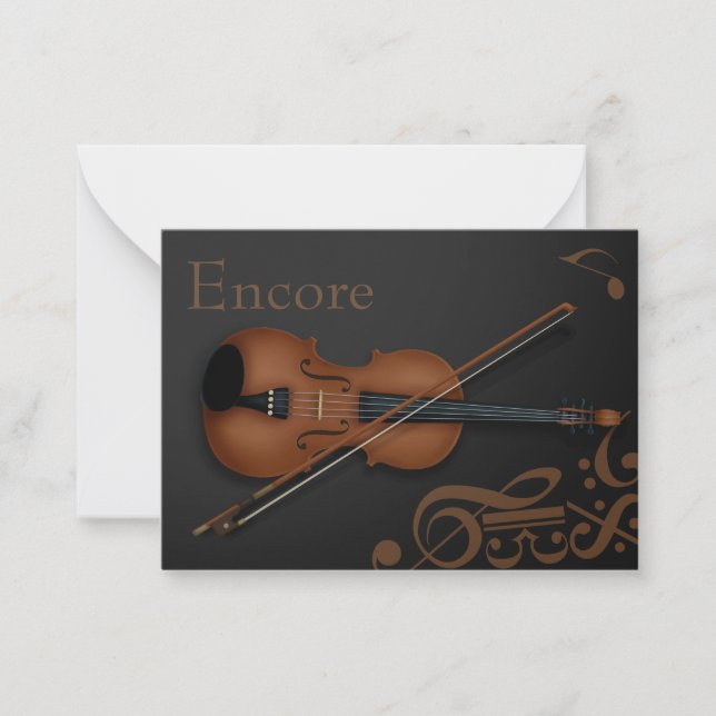 Cartão De Notas "Encore" Brown Violin & Arco Elegante personalizad (Frente)