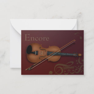 Cartão De Notas "Encore" Violin & Arco Elegante Burgundy Personali
