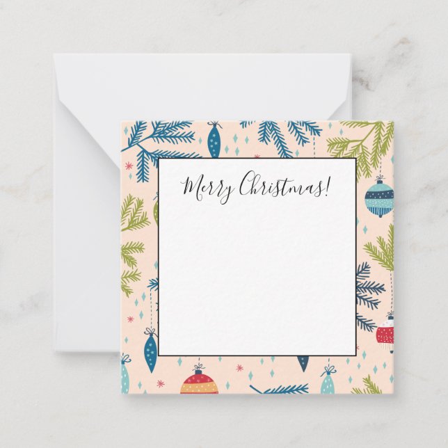 Cartão De Notas Enfeites de Natal Antigos Pendurados em Árvores (Frente)