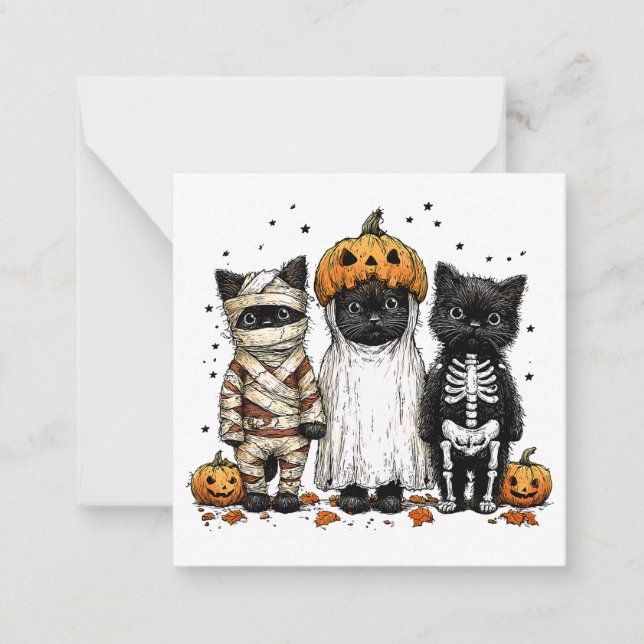 Cartão De Notas Engraçado Três Gatos De Halloween (Frente)