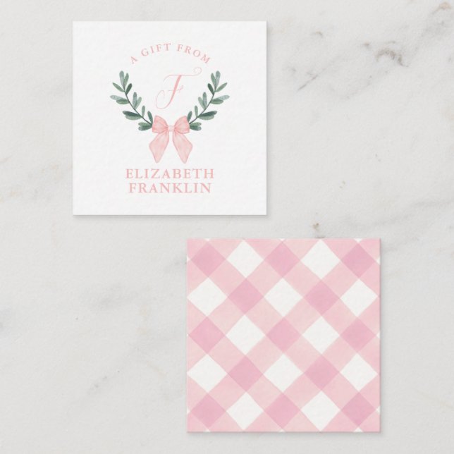 Cartão De Notas Envelope de Presente com Laço de Gingham em Aquare (Frente/Verso)