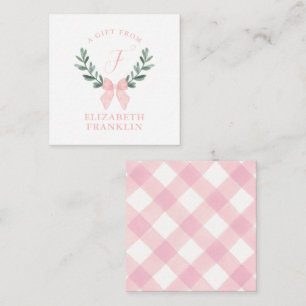 Cartão De Notas Envelope de Presente com Laço de Gingham em Aquare