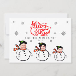 Cartão De Notas Enviar Foto Personalizada Snowmen Enfrenta Natal