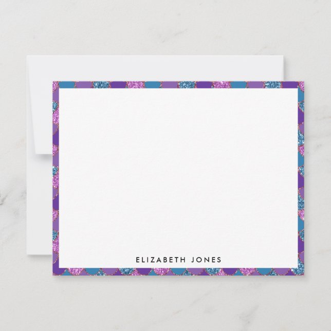Cartão De Notas Escamas de Sereia com Glitter Roxo Púrpura Rosa (Frente)