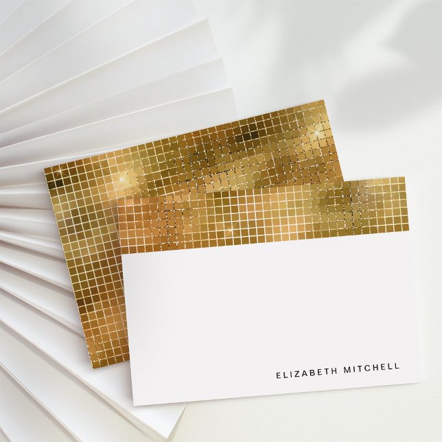 Cartão De Notas Espelhamento de esfera de disco Dourado retroativa (Glam, disco-inspired note cards)