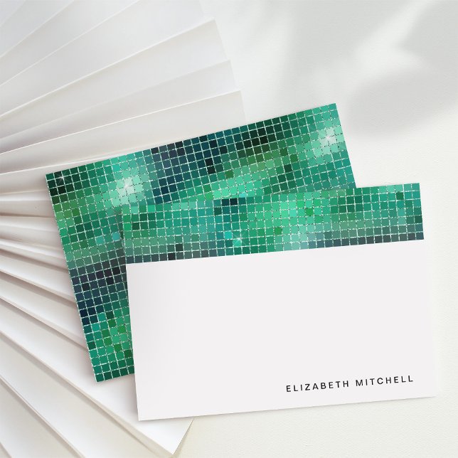 Cartão De Notas Espelhamento de esfera de disco verde retrorreflec (Glam, disco-inspired note cards)