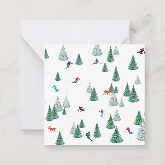 Cartão De Notas Esquiadores de Esqui Alpino Ilustração Esqui de Co (Frente)