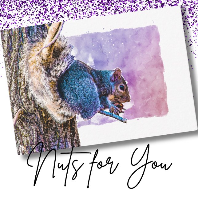 Cartão De Notas Esquilo Roxo Aquarela Dia dos Namorados (Criador carregado)