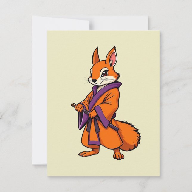Cartão De Notas Esquilo Samurai Japonês Bonito (Frente)