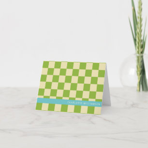 Cartão De Notas Estética Retro Xadrez Verde Personalizado