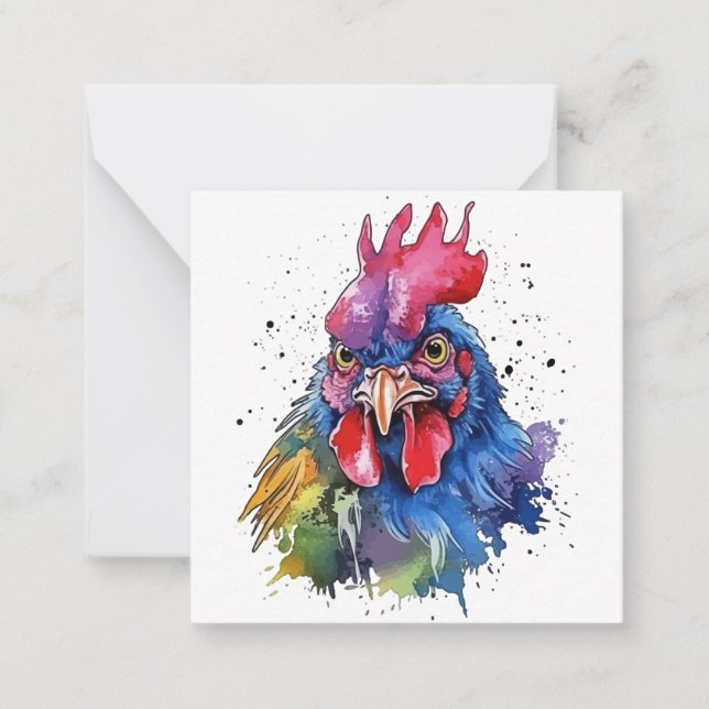 Cartão De Notas Estilo de Aquarela de Galinha do País Rooster (Frente)