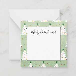 Cartão De Notas Estrela Verde e Ornamentos de Árvores Xmas Brancas