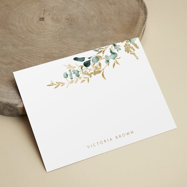 Cartão De Notas Eucalipto russo verde-folha personalizada (Rustic eucalyptus greenery Personalized Stationery Note Card)