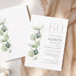Cartão De Notas Eucalyptus 60th Birthday Greenery Invitation<br><div class="desc">Pode ser uma festa surpresa ou outra década especial alcançada. Este 60º convite de aniversário com eucalipto verde design com tipografia popular moderna pode ser facilmente editado para comemorar qualquer aniversário ou aniversário. Você pode alterar o texto, os detalhes do aniversário e a cor do plano de fundo clicando no...</div>