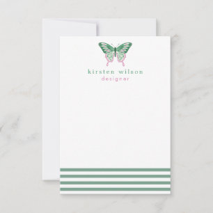 Cartão De Notas Faixa Verde Elegante e Borboleta - Personalizada