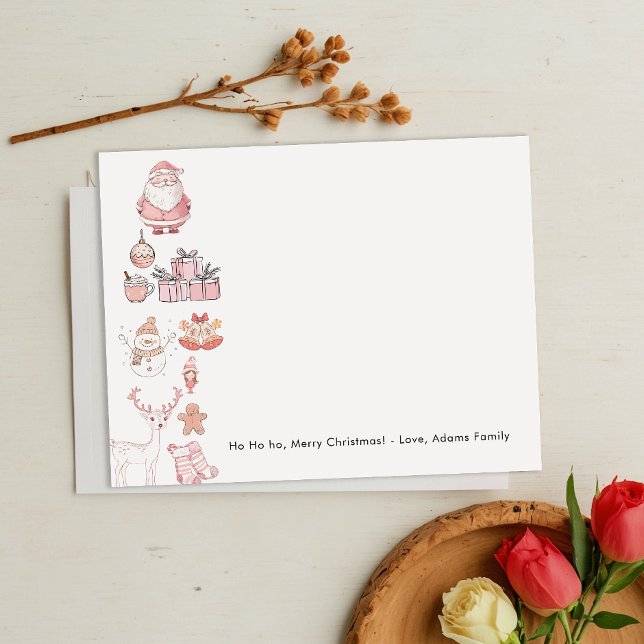 Cartão De Notas Família de Natal rosa-branca (Criador carregado)