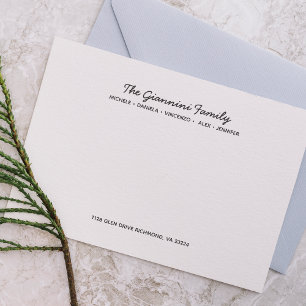 Cartão De Notas FAMÍLIA NOTECARDS Nomes Cursivos Cinza