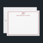 Cartão De Notas Family Initial Dark Red Border Monogram Stationery<br><div class="desc">This design features a thin double border with space for a family initial and family name. Click the customize button if you would like to adjust the design elements and/or further modify the text! Variations of this design, additional colors, as well as coordinating products are available in our shop, zazzle.com/store/doodlelulu....</div>