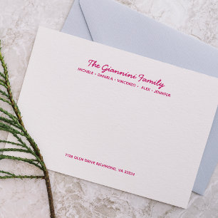 Cartão De Notas FAMILY NOTECARDS Nome Cursivo Endereço MAGENTA