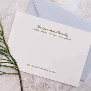 Cartão De Notas FAMILY NOTECARDS Nomes Cursivos Endereço MOSS GREE