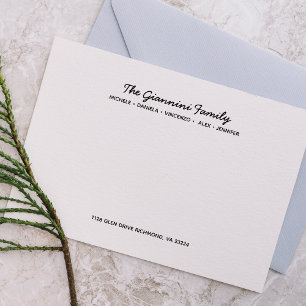 Cartão De Notas FAMILY NOTECARDS Nomes Cursivos Endereço PRETO