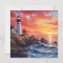Cartão De Notas Farol costeiro em Design sunset
