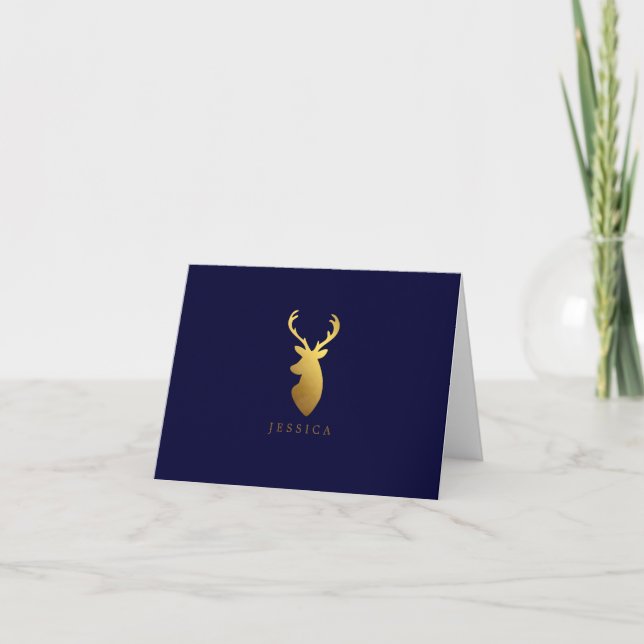 Cartão De Notas Faux Gold Foil Deer Head (Frente)