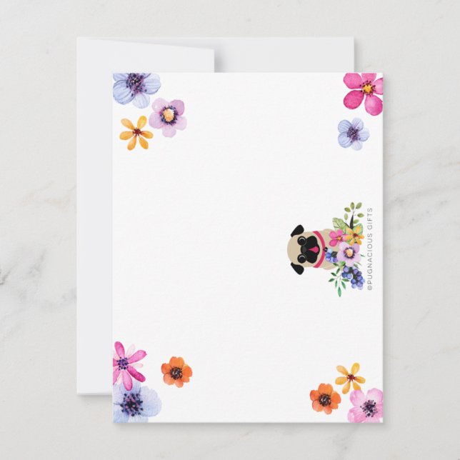 Cartão De Notas Fawn Pugs Em Notecards De Flores De Mola (Frente)