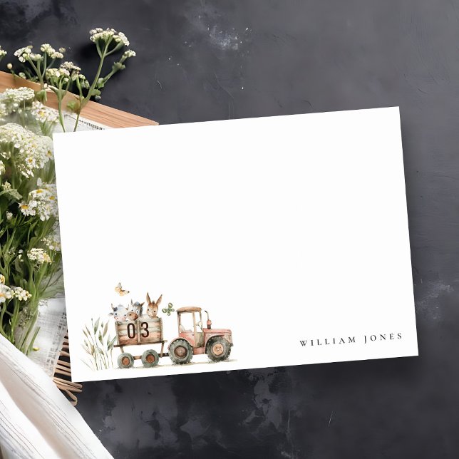 Cartão De Notas Fazenda de Animais Vermelhos Rust Trator Aniversár (Criador carregado)