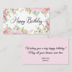 Cartão De Notas feliz aniversário aquarela floral cor-de-rosa clás